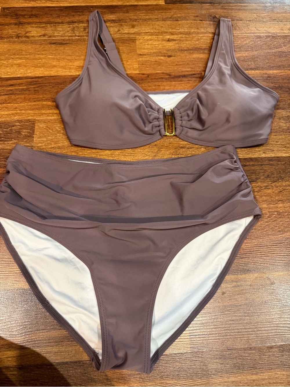 Women's High-Waist Two-Piece Bikini Swim Set Dark Blush Purple Size Large EoMENI
